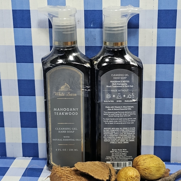Bath & Body Works White Barn MAHOGANY TEAKWOOD Cleansing Gel Hand Soap 2 Bottles - Picture 4 of 9